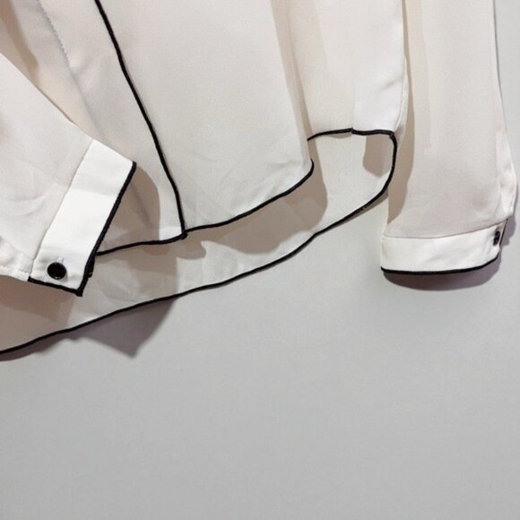 NWT ASTR Contrast Trim Long Sleeve Sheer Blouse Top Ivory Business Casual - Picture 3 of 5